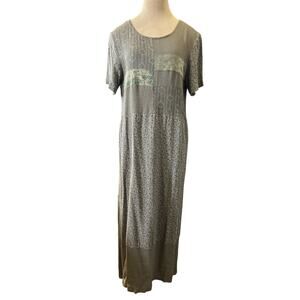 Vtg Y2k 90s Patchwork Maxi Dress Sz M Olive White Cottage Fairy Babydoll Grunge